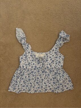 Altar'd State Blue Floral Ruffle Strap Peplum Top